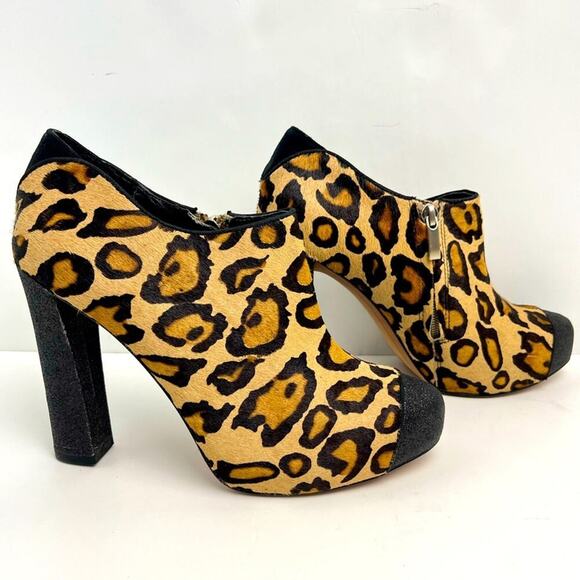 Sam Edelman Felix Leopard Print Leather Calf Hair Glitter Ankle Boots - Picture 1 of 16
